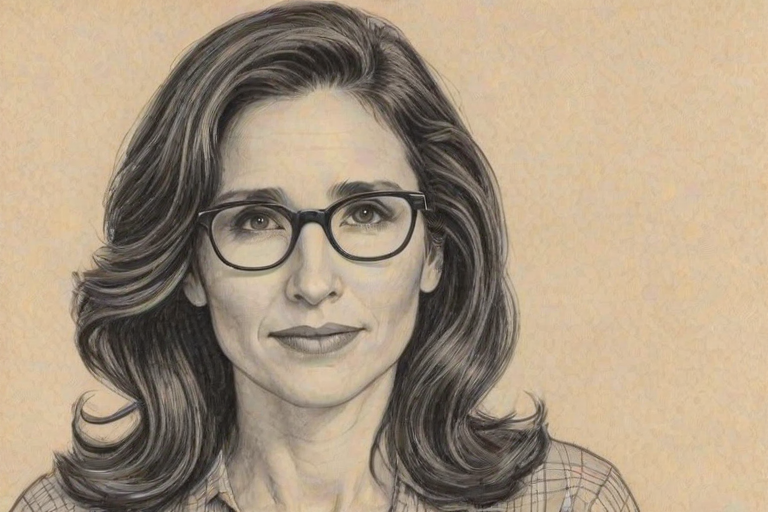 Comely Michaela Watkins, pencil sketch, portrait of Bewitching woman 1952s in glasses, hair style beatnik, outline, clear lines, fine lines, 8k