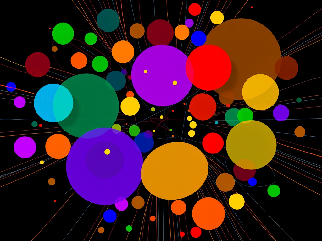 generate a colorful abstract pattern featuring various circles and lines on a dark background with improved sharpness and clarity, camera settings f/8, ISO 100, shutter speed 1/60s, camera view top down, camera style digital art, camera type DSLR