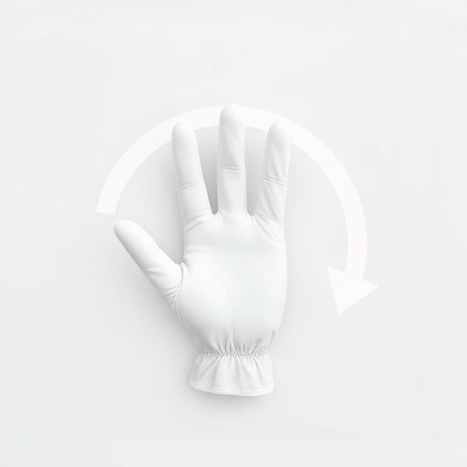 Create a high-resolution image of a cartoon hand in a white glove making a gesture with a circular arrow next to it, using a Canon EOS R5 camera at f/4 aperture, ISO 100, and 1/200 sec shutter speed, shot from a straight-on view, in flat lay style.