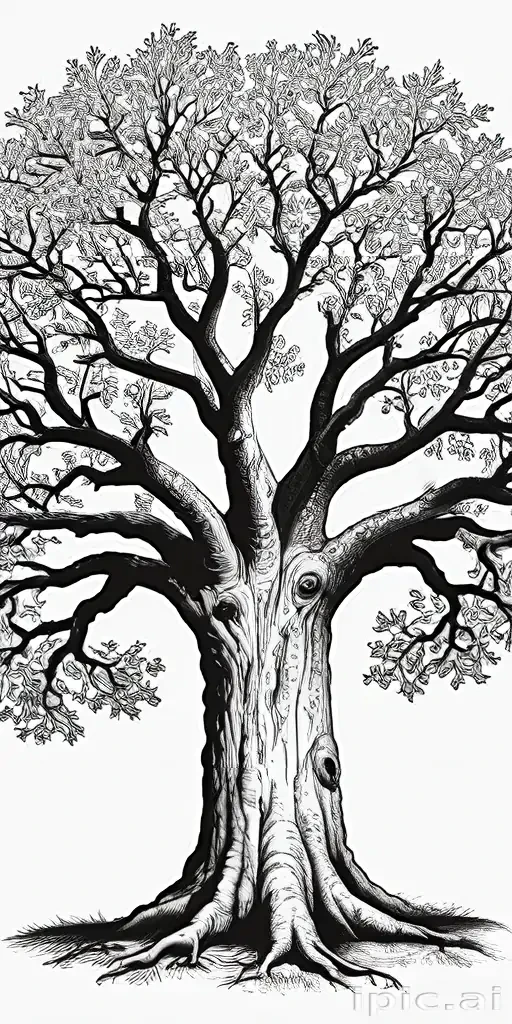oak tree clipart black and white