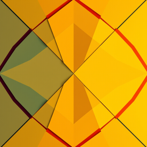 Create an abstract geometric pattern with sharp angles and vibrant colors, captured using a Canon EOS R5 with a 50mm lens, aperture f/1.8, ISO 100, and a top-down view to enhance depth and detail.
