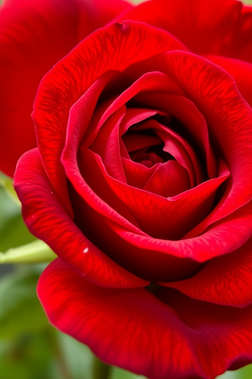 highly detailed illustration of a red rose with intricate petal textures and vibrant green leaves, captured with a macro lens at f/2.8, 1/100s shutter speed, ISO 100, natural lighting, shot at eye level to emphasize the rose's beauty and depth, DSLR camera