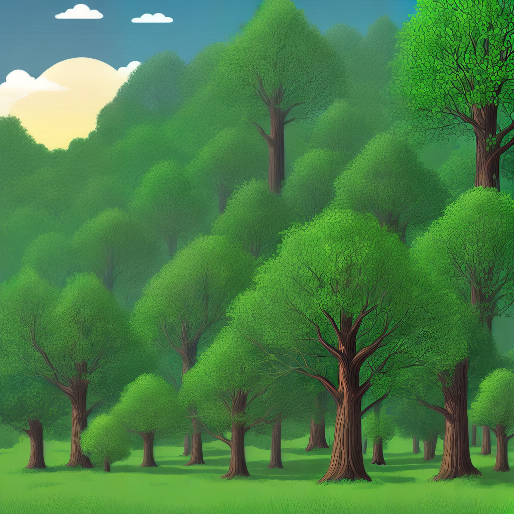 forest trees vector style wit hills and clouds
