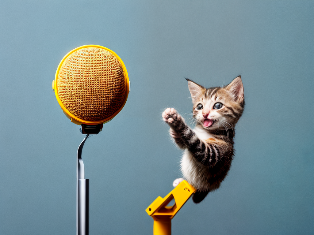 Kitten singing into microphone,
