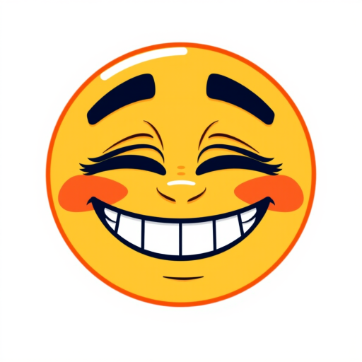 Create a digital illustration of a yellow emoji with a wide grin and half-closed, bloodshot eyes. The design should be bold and expressive, capturing a sense of tired amusement or mischief. The background should be transparent to highlight the emoji's features.
