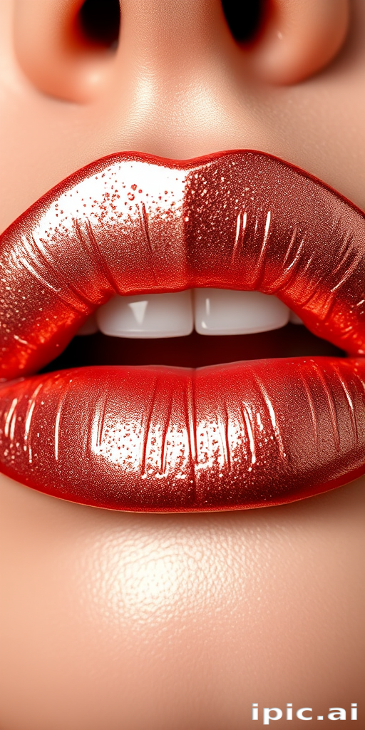 Shimmering rose gold metallic lips, dubbed "Gilded Petal," showcasing a high-shine finish and light-reflecting particles for a dazzling, multidimensional look