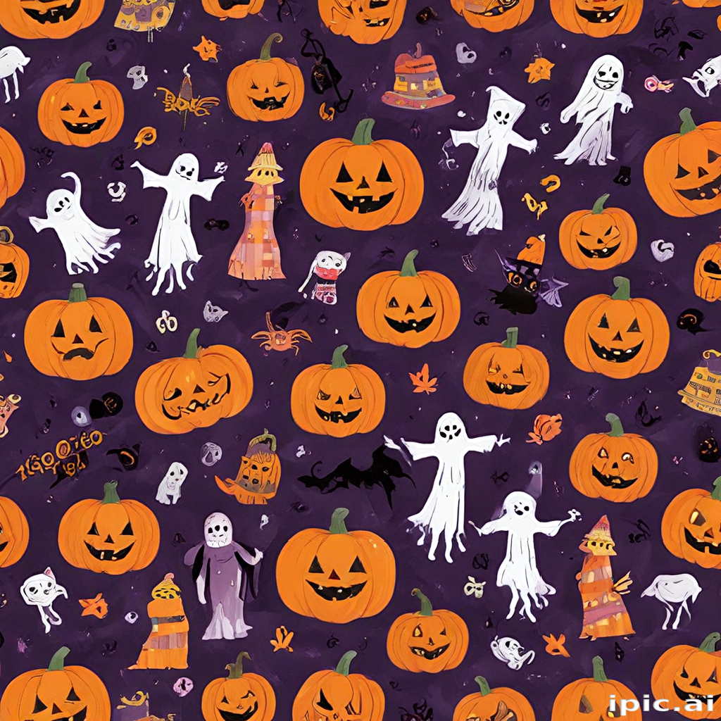Whimsical Halloween Pattern Featuring Pumpkins, Ghosts, and Festive ...