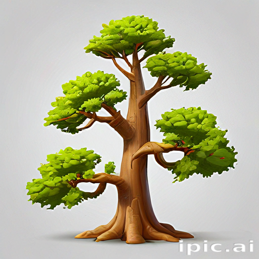 A Lush, Stylized Tree with Vibrant Green Foliage and Curvy Branches.