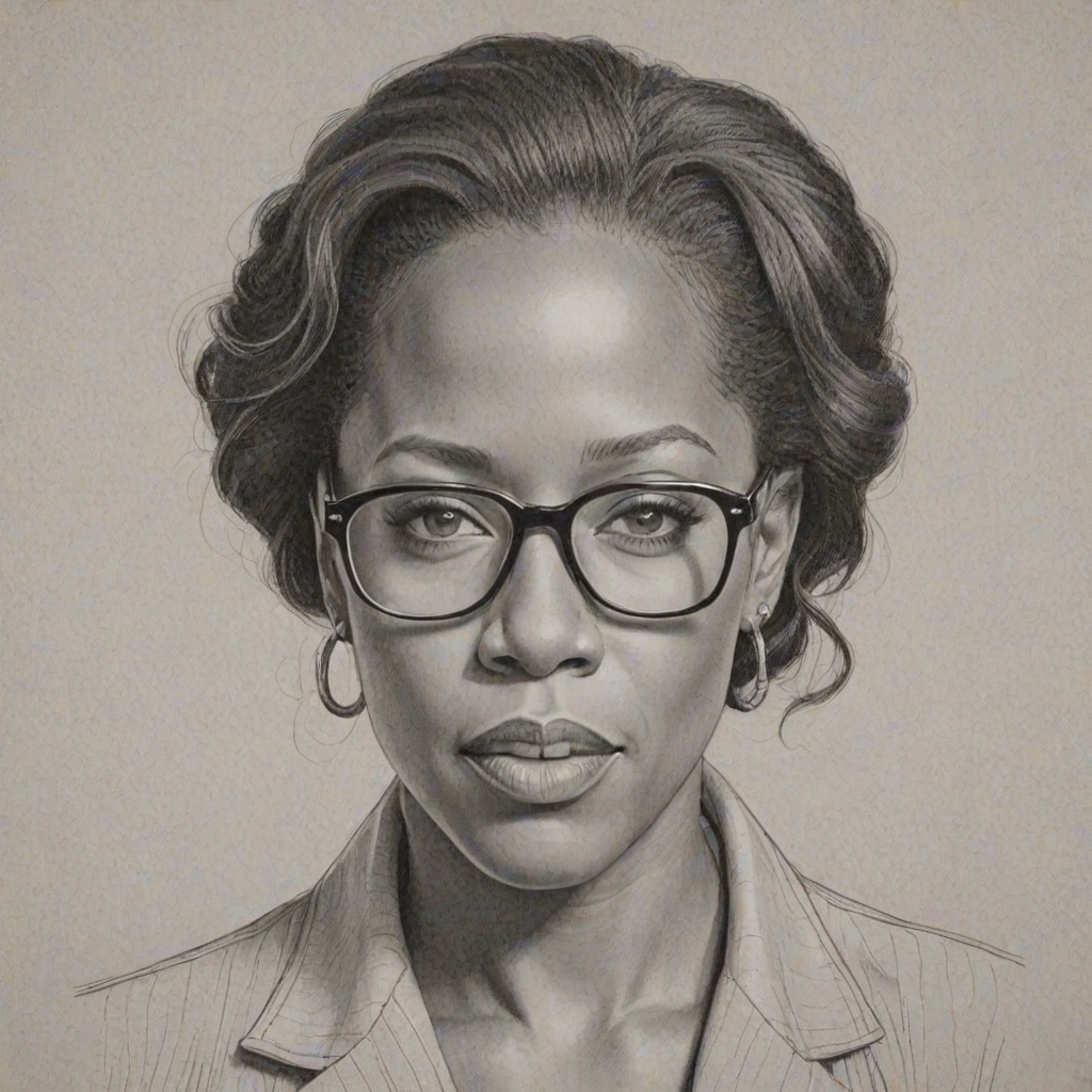 Superb Regina King, pencil sketch, portrait of Sublime woman 1937s in glasses, hair style beatnik, outline, clear lines, fine lines, 8k