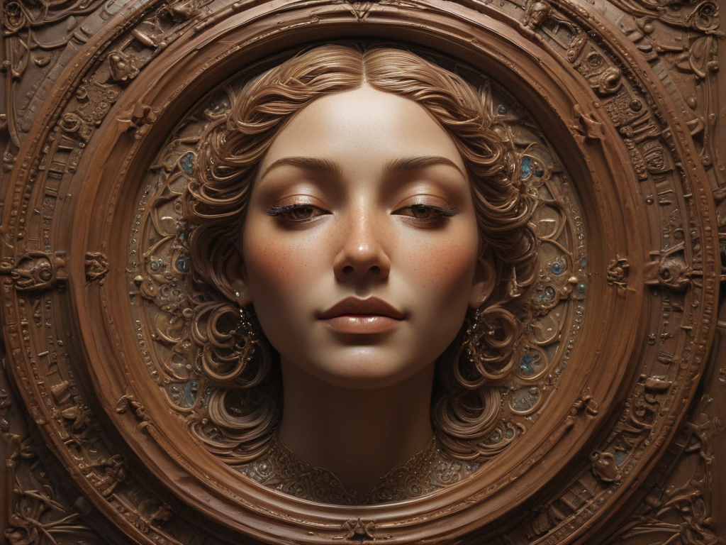 Intricate Artistic Portrait of a Woman Framed by Ornate Decorative Elements