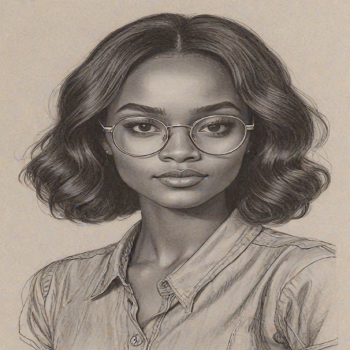 Appealing Sierra McClain, pencil sketch, portrait of Sublime woman 1976s in glasses, hair style beatnik, outline, clear lines, fine lines, 8k