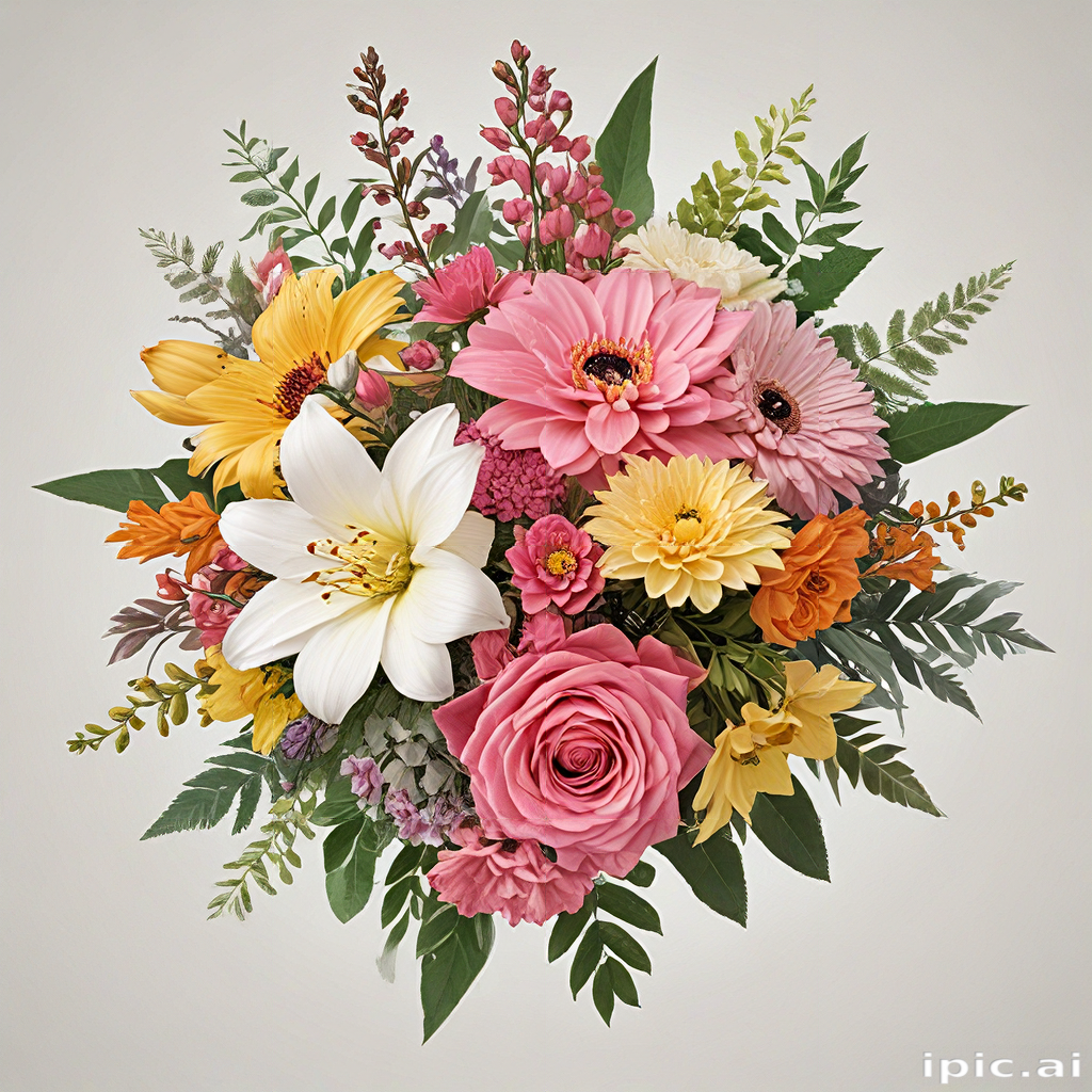 A Vibrant Floral Arrangement Featuring Colorful Blooms and Lush Greenery