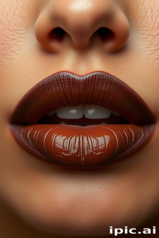 Chocolate brown lips with a satin finish, showcasing rich, earthy tones for a sophisticated and understated appearance