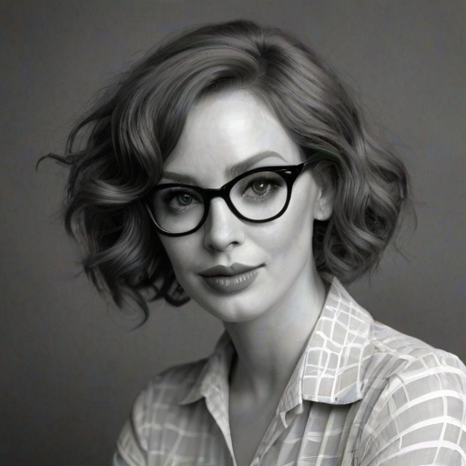 Appealing Christina Hendricks, pencil sketch, portrait of Delightful woman 1924s in glasses, hair style beatnik, outline, clear lines, fine lines, 8k