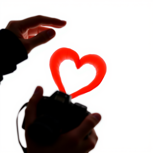 Create a vibrant red heart shape on a white background, captured with a 50mm lens at f/2.8, ISO 100, 1/200s shutter speed, using a DSLR camera at eye level with a soft focus effect.