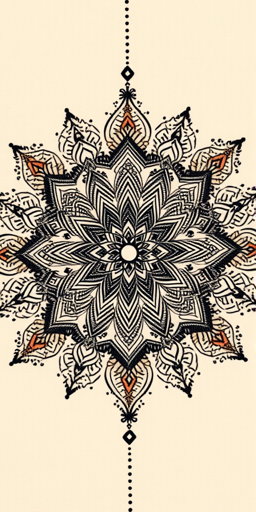 Dotwork mandala tattoo called "Cosmic Harmony" incorporating intricate patterns and sacred geometry formed entirely of tiny dots with gradual shading and symmetrical designs