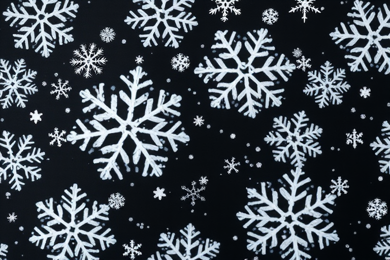 Create a high-resolution image of various white snowflakes on a solid black background, using a Nikon D850 camera with a 50mm lens at f/1.8, ISO 100, and a shutter speed of 1/200s, with a top-down perspective and soft natural lighting to enhance detail and contrast.