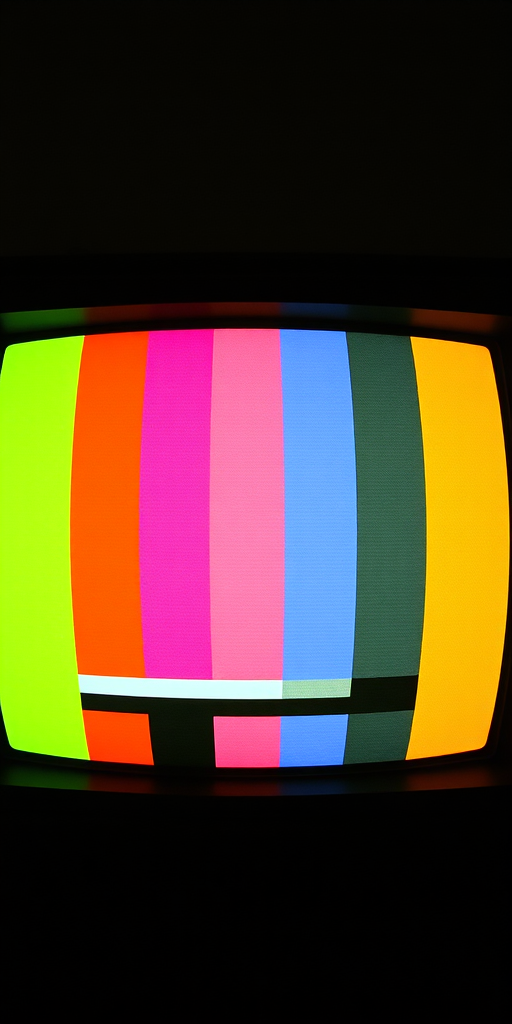 vintage television test pattern, high resolution, 35mm camera, f/2.8 aperture, 1/60s shutter speed, soft lighting, centered view, detailed textures, retro style