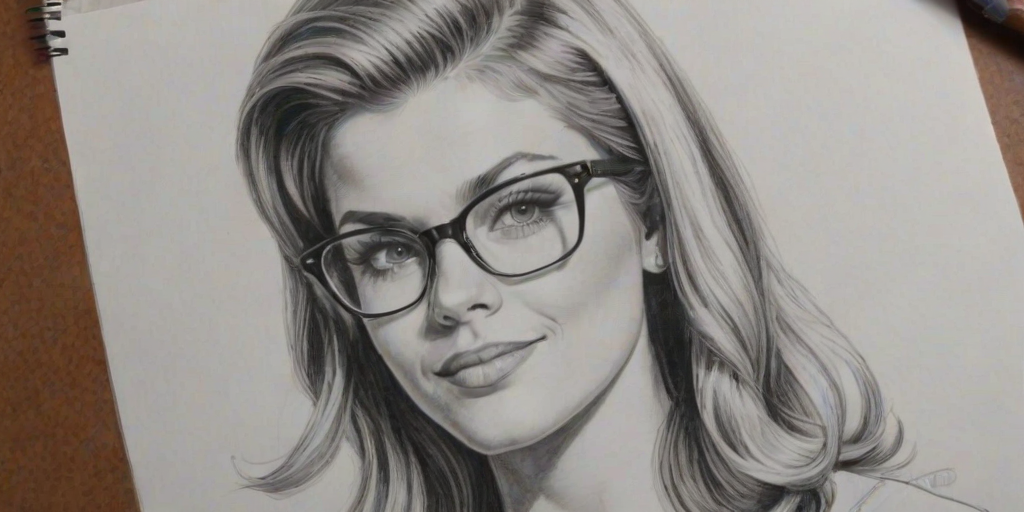 Ravishing Samantha Ponder, pencil sketch, portrait of Captivating woman 1957s in glasses, hair style beatnik, outline, clear lines, fine lines, 8k