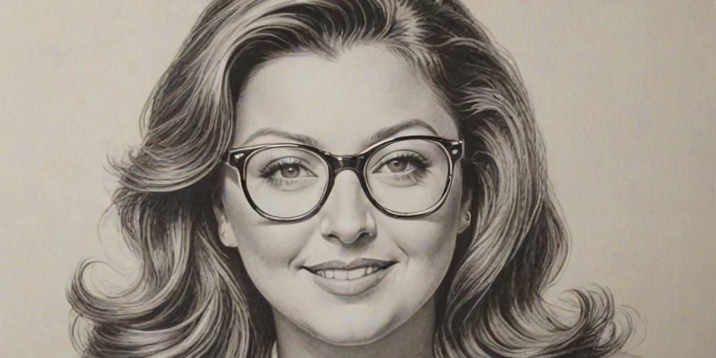 Dazzling Abby Lee Miller, pencil sketch, portrait of Delightful woman 1945s in glasses, hair style beatnik, outline, clear lines, fine lines, 8k