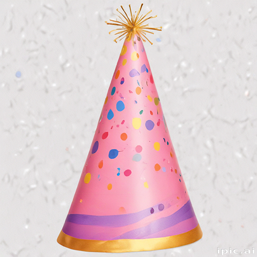 A Vibrant Pink Party Hat Decorated with Colorful Dots and Stripes.