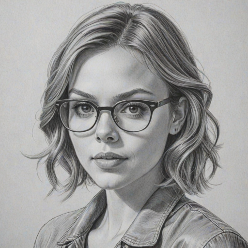Splendid Aimee Teegarden, pencil sketch, portrait of Magnificent woman 1958s in glasses, hair style beatnik, outline, clear lines, fine lines, 8k