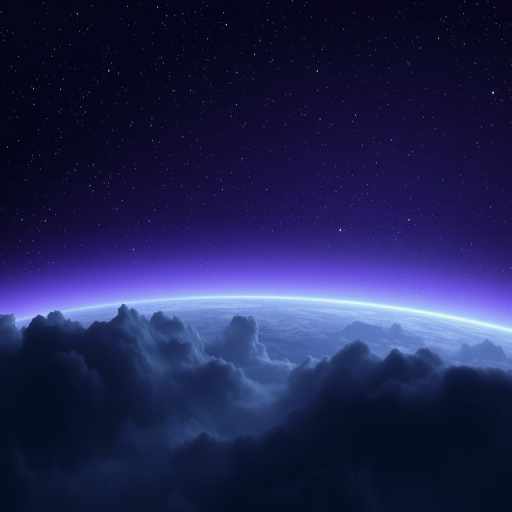 In the depths of space, a dark and mysterious world comes to life. The sky is a deep shade of purple, and the stars twinkle like diamonds.