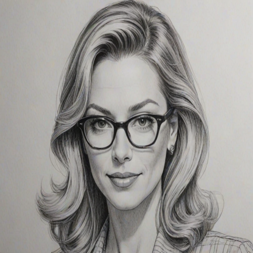 Beauteous Debbie Matenopoulos, pencil sketch, portrait of Superb woman 1944s in glasses, hair style beatnik, outline, clear lines, fine lines, 8k
