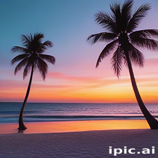 Tranquil Sunset Over the Ocean with Silhouetted Palm Trees in Paradise