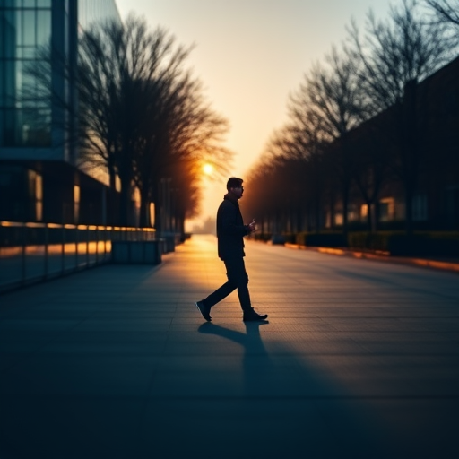 Create a high-resolution silhouette of a walking person, captured with a 50mm lens, f/1.8 aperture, ISO 100, in a well-lit outdoor setting with a shallow depth of field using a digital DSLR camera.
