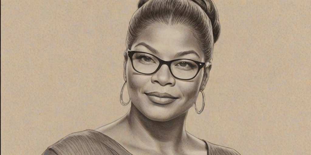 Charming Queen Latifah, pencil sketch, portrait of Delightful woman 1954s in glasses, hair style beatnik, outline, clear lines, fine lines, 8k