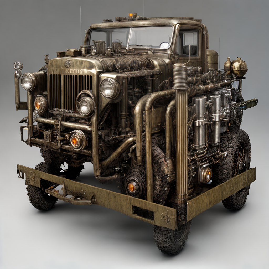 hyper realistic, steampunk, truck