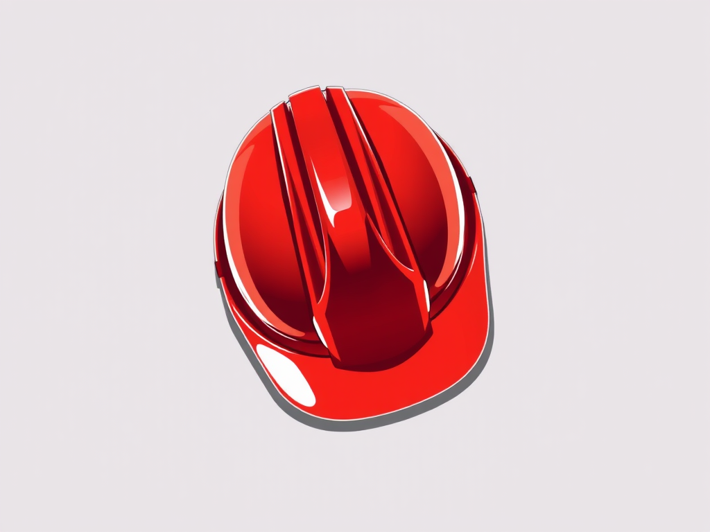 red hard hat illustration, high resolution, 50mm lens, f/2.8 aperture, ISO 100, soft diffused lighting, top-down view, digital art style, vector graphic
