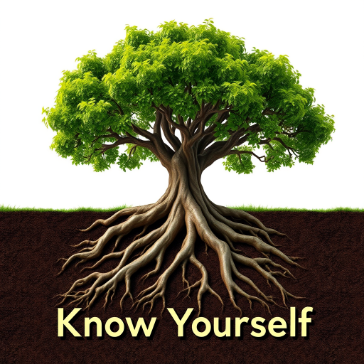 Tree with deep roots: The roots will clearly say "Know Yourself" to represent self-awareness.