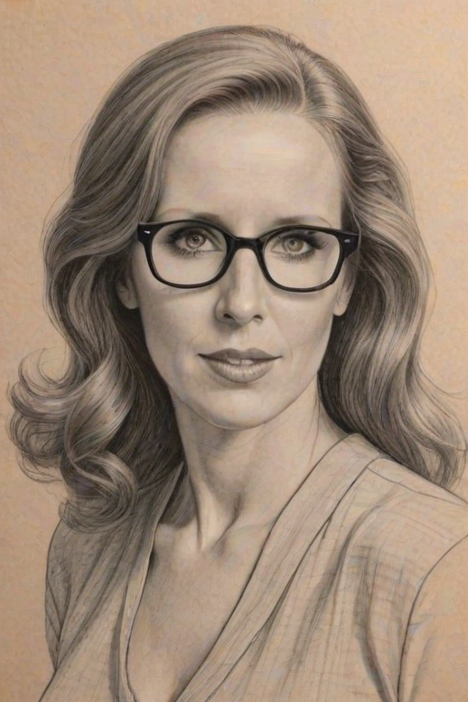 Ravishing Catherine Tate, pencil sketch, portrait of Gorgeous woman 1931s in glasses, hair style beatnik, outline, clear lines, fine lines, 8k