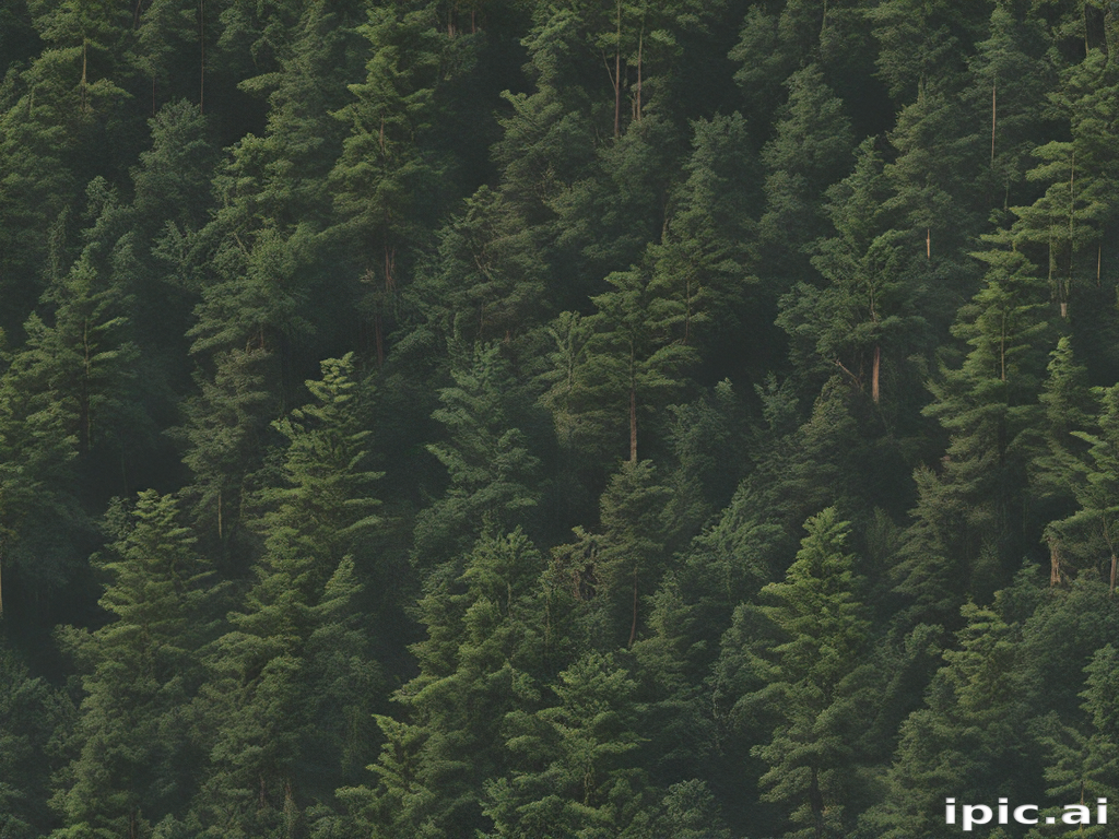 A Lush Green Forest Scene Filled with Dense Evergreen Trees and Foliage.