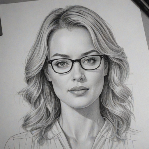 Ravishing Yvonne Strahovski, pencil sketch, portrait of Attractive woman 1977s in glasses, hair style beatnik, outline, clear lines, fine lines, 8k