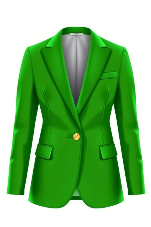 Generate a high-quality vector illustration of a green blazer with a tailored fit, featuring a single-breasted design and two gold buttons, captured with a Canon EOS 5D Mark IV using a 50mm lens at f/2.8, 1/125 sec shutter speed, ISO 100, in a well-lit studio setting with soft diffused lighting.