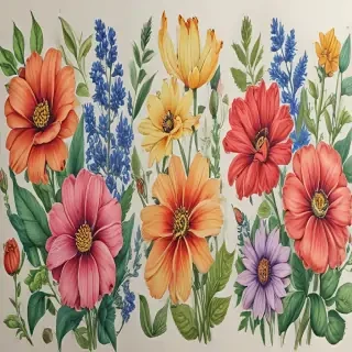 colored drawings of flowers