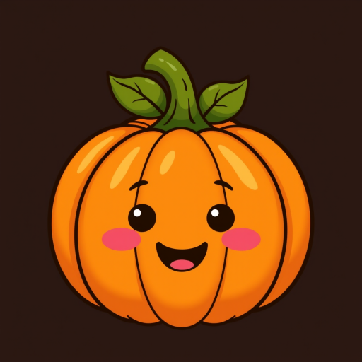 Create a kawaii-style pumpkin with a cheerful, happy face and rosy cheeks. The pumpkin should be vibrant orange with a shiny texture. Design it to be cute and playful, ideal for a light-hearted Halloween or autumn theme, with a simple and whimsical expression.