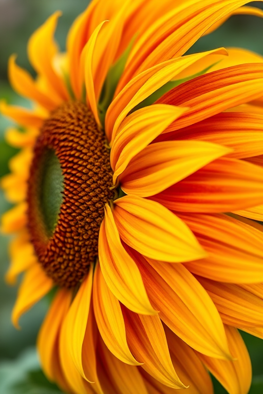 sunflower in vibrant colors, side view, macro photography, f/2.8 aperture, 100mm lens, ISO 200, natural lighting