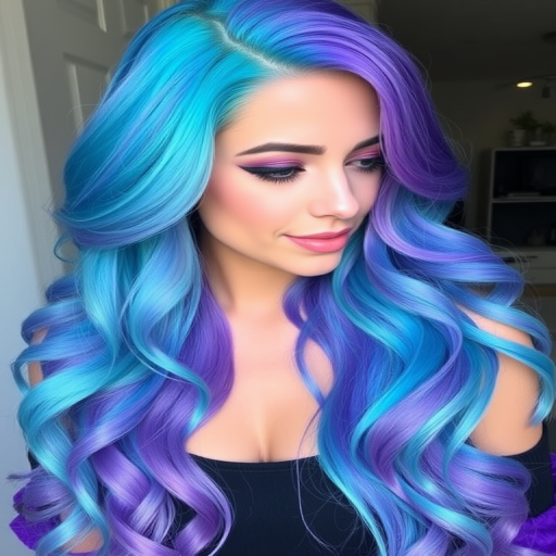 Iridescent mermaid-inspired long locks shifting from teal to purple, the "Ocean Magic" hairdo captures the mesmerizing beauty of the sea