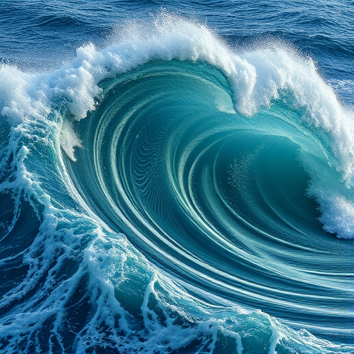 create a highly detailed illustration of dynamic ocean waves with intricate patterns and flowing curves, use a Canon EOS R5 with a 24-70mm lens, aperture f/8, ISO 100, shot in landscape orientation, high dynamic range style to enhance color depth and clarity