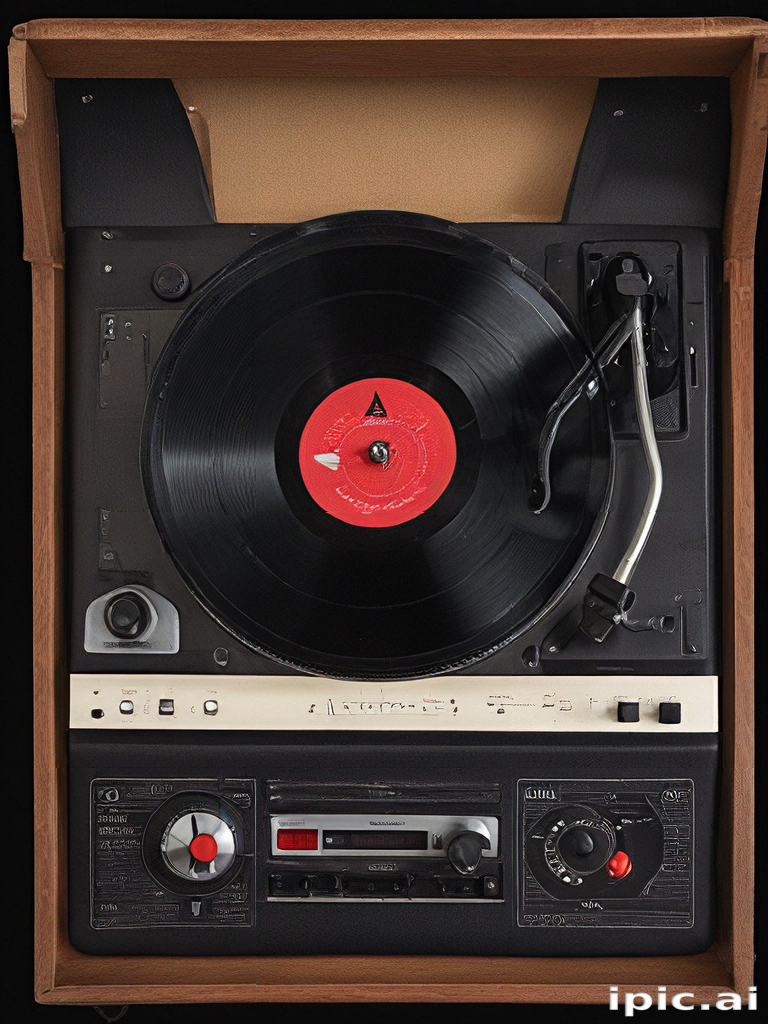 Vintage Record Player with a Classic Vinyl Record Spinning on Turntable