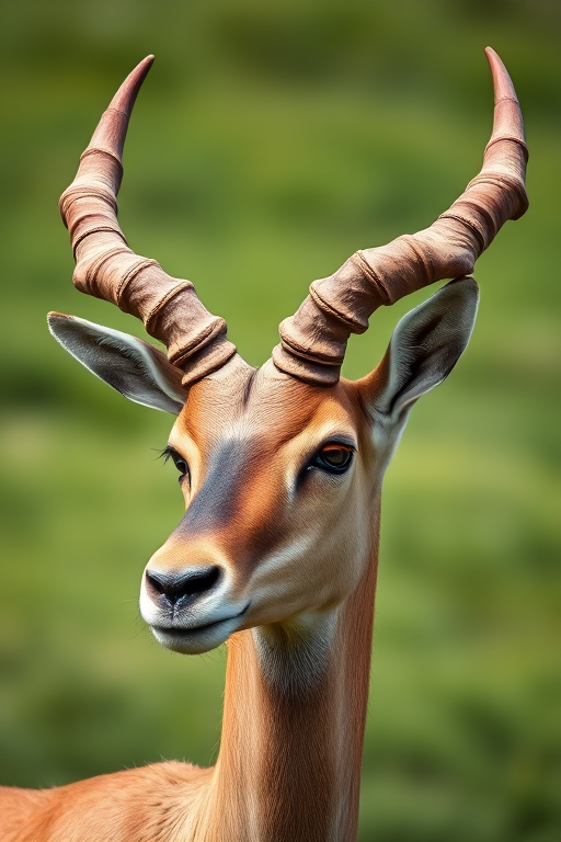 A close-up photograph of a majestic ibex with impressive curved horns, captured in natural light using a DSLR camera at f/2.8 aperture, ISO 200, with a 50mm lens, focusing on the animal's profile against a blurred green background for depth of field.