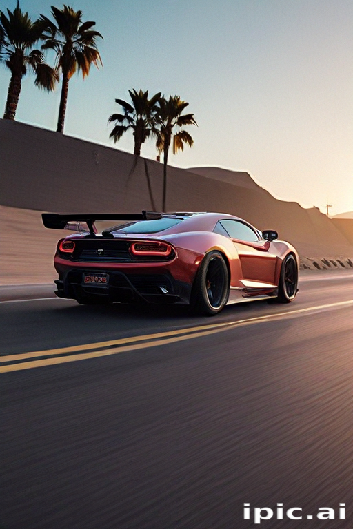 Stunning Sports Car Driving Along a Scenic Coastal Road at Sunset