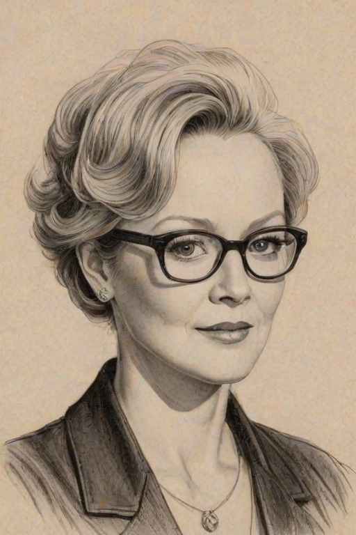 Lovely Jean Smart, pencil sketch, portrait of Fetching woman 1931s in glasses, hair style beatnik, outline, clear lines, fine lines, 8k