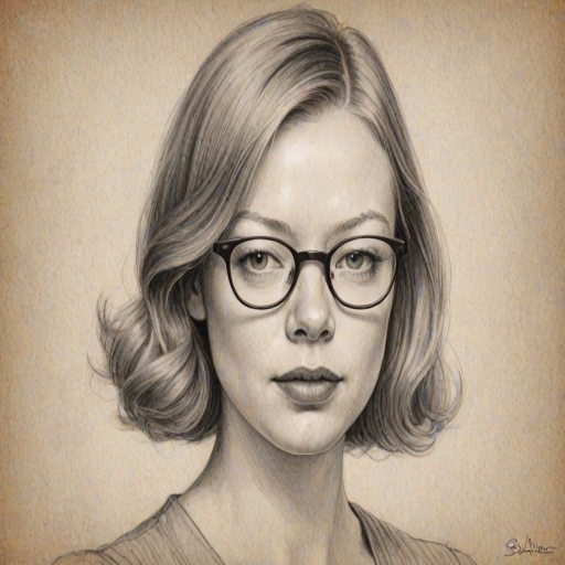 Enchanting Sarah Snook, pencil sketch, portrait of Comely woman 1933s in glasses, hair style beatnik, outline, clear lines, fine lines, 8k