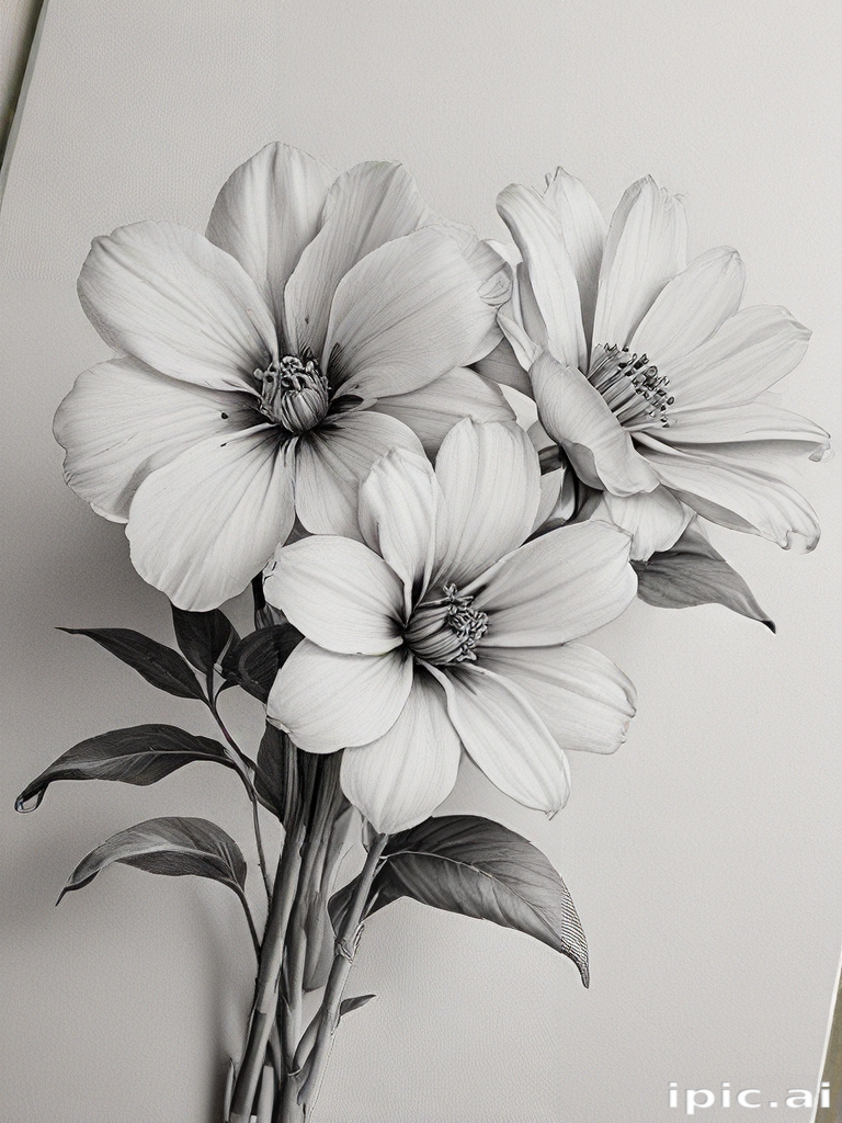 Delicate Black and White Floral Arrangement Featuring Elegant Blossoms ...