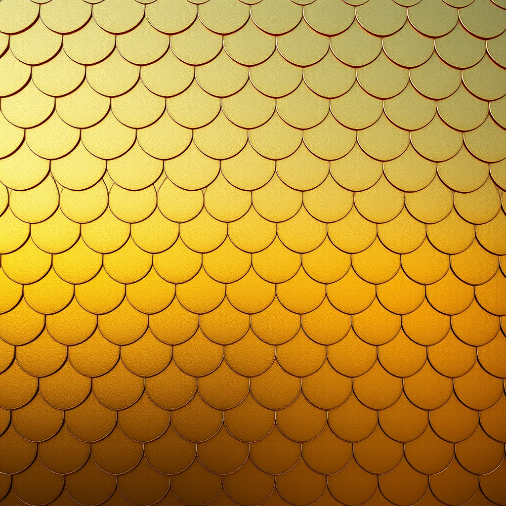 Create a high-resolution image of a gold-scaled pattern with a smooth gradient, using a DSLR camera at f/8 aperture, 1/100 shutter speed, 50mm lens, shot in natural light for enhanced texture and depth.